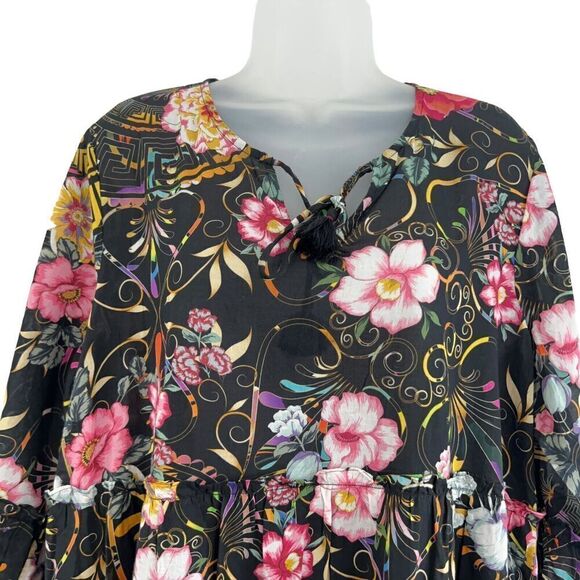 Johnny Was Floral Midi Dress - Black and Multicolor - Picture 4 of 14